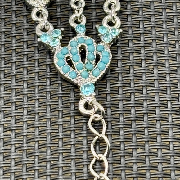 Vintage VCLM Victorian Style Silver Tone Bracelet, Blue Crystals, Faux Turquoise - Picture 6 of 9